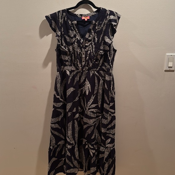 THML Navy Leaf Print Midi Dress XL - Picture 2 of 8